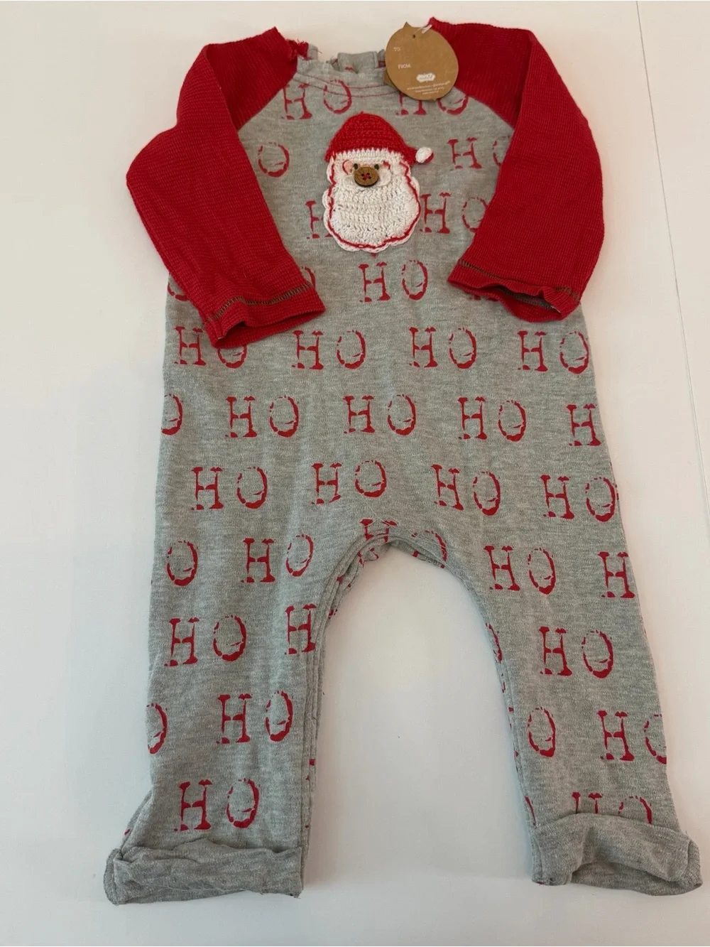 Mud Pie Baby Santa Crochet “HO HO HO” Christmas Holiday Cotton Romper 3-6M NWT